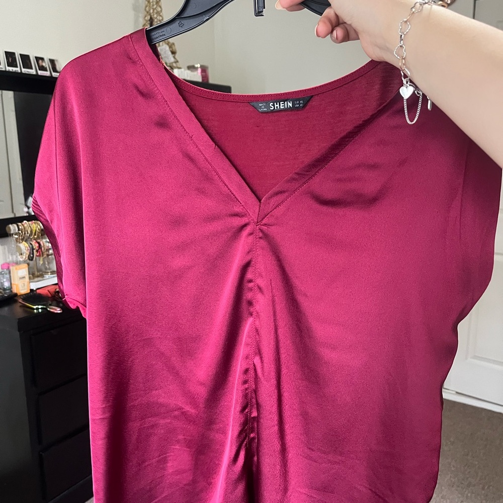 SHEIN Pink Ruched Short Sleeve Blouse